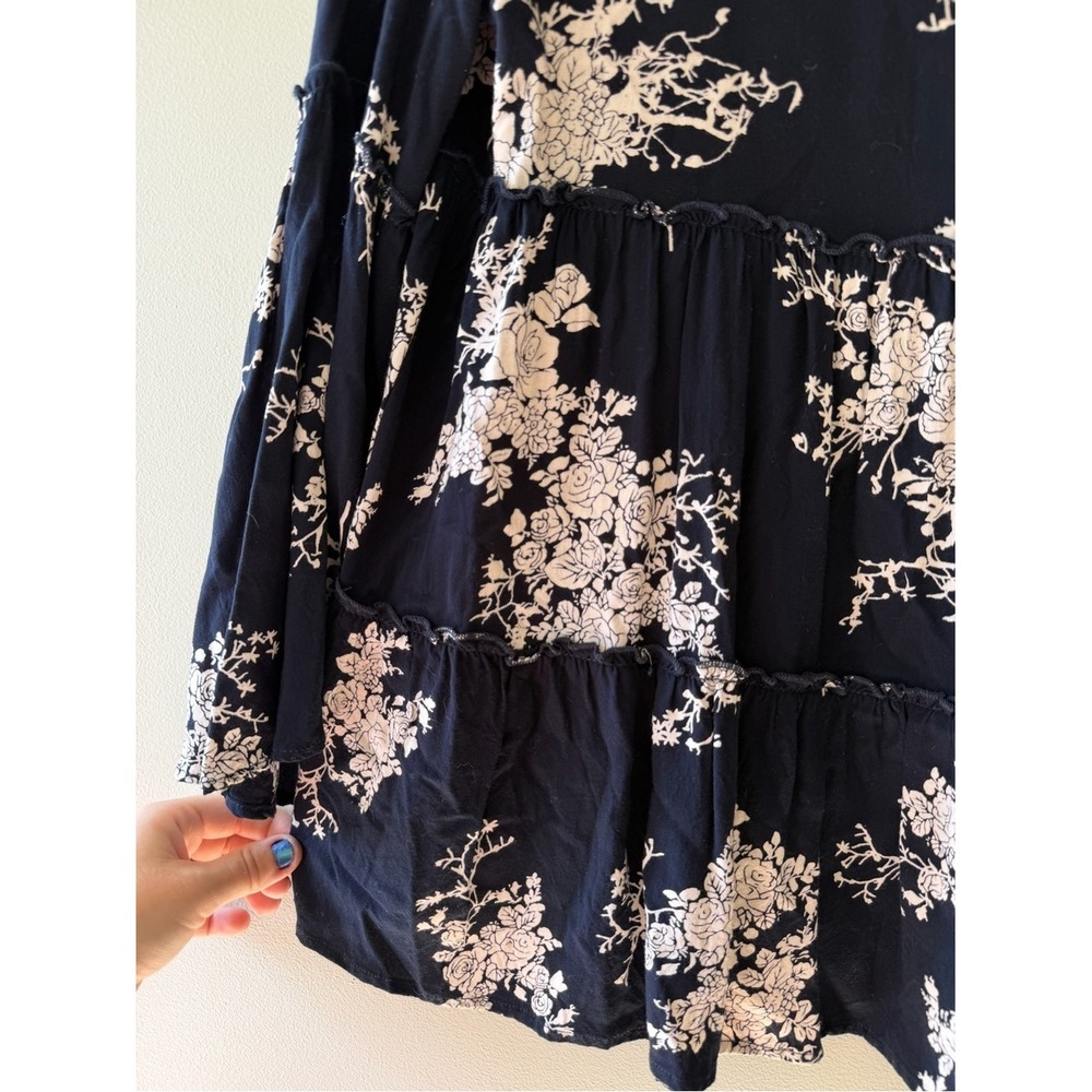 Boho Cottagecore JODIFL Peasant Top Large Black Floral Tiered Bell Sleeve B7309 - Picture 3 of 5
